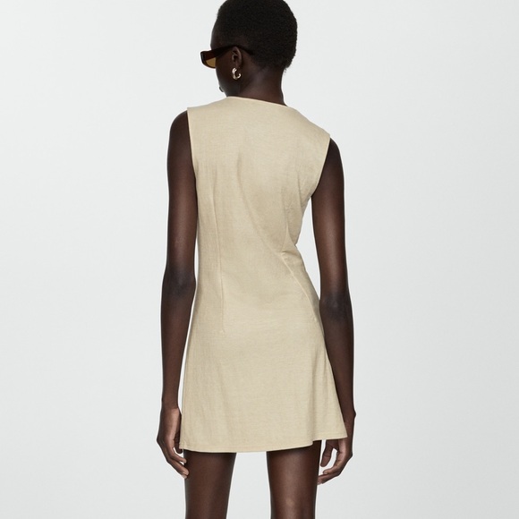 Mango Beige Button-Front Mini Dress - Picture 3 of 8